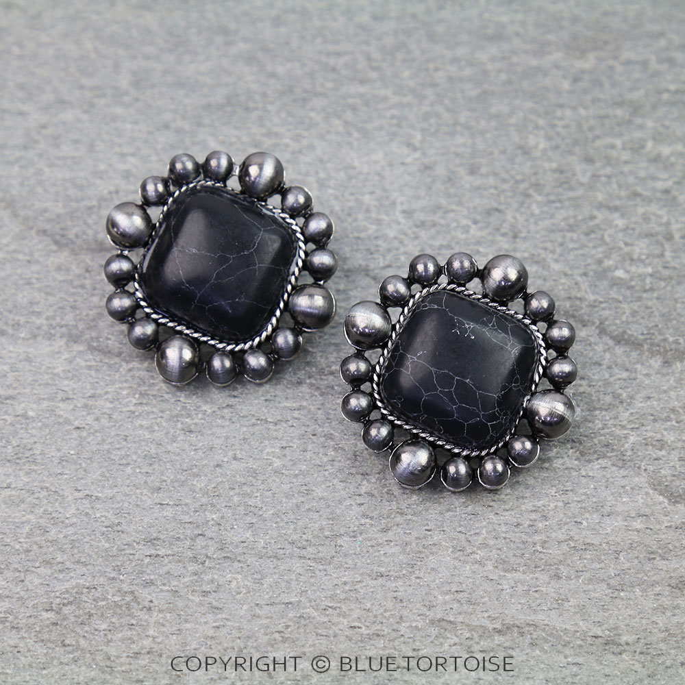 Navajo Style Pearl Square Stone Stud Earrings