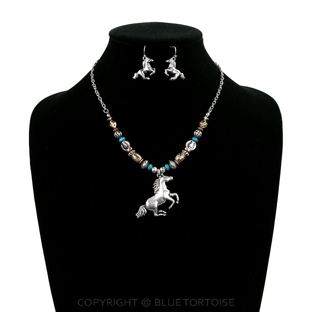 Western Running Horse Pendant Necklace Set - Image 2