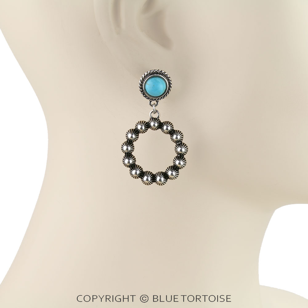 Western Round Stone Stud Earrings - Image 2