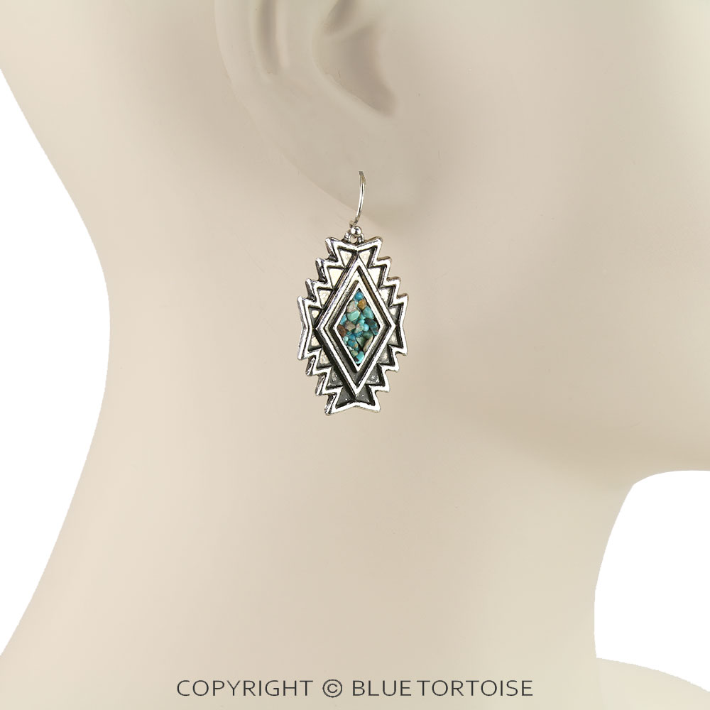 Western Aztec Chip Stone Dangle Earrings - Image 2