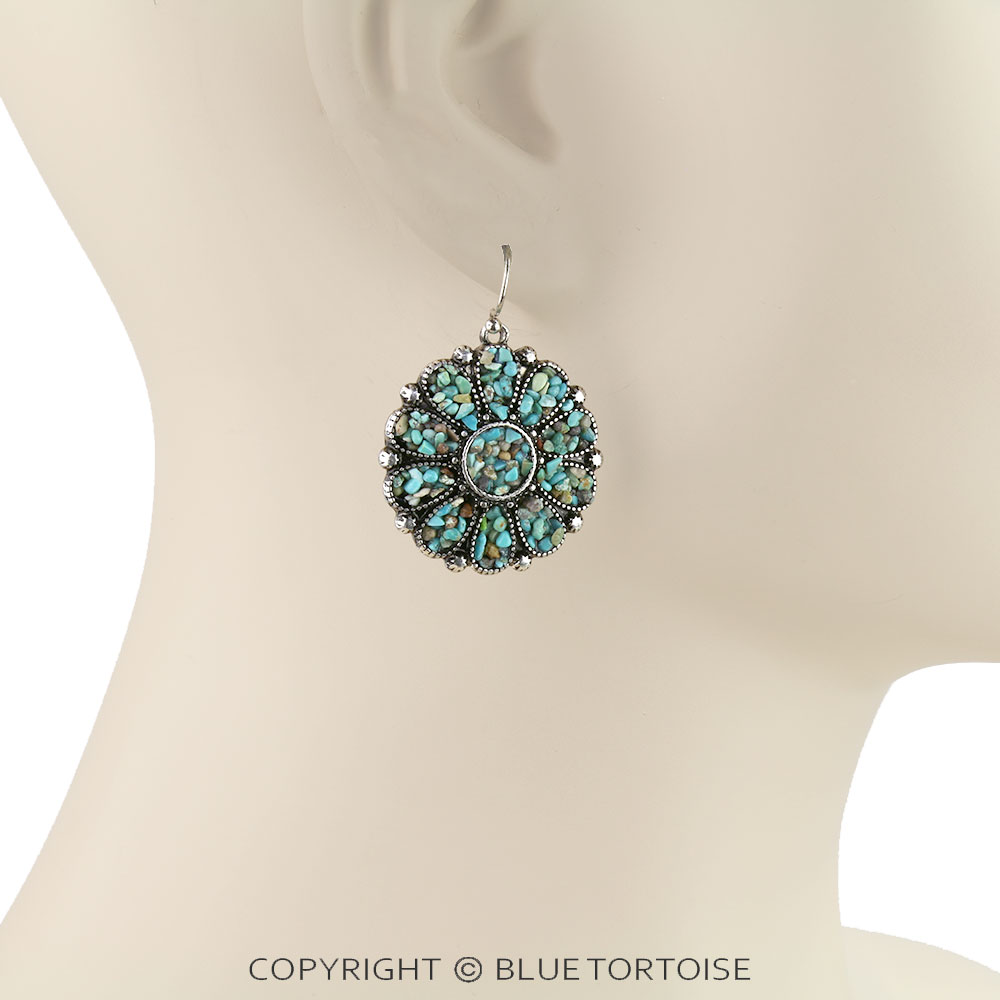 Western Concho Chip Stone Dangle Earrings - Image 2