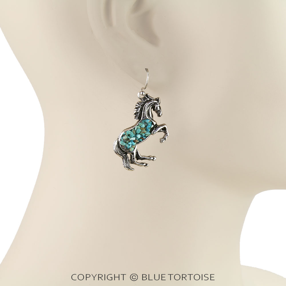 Western Horse Chip Stone Dangle Earrings - Image 2
