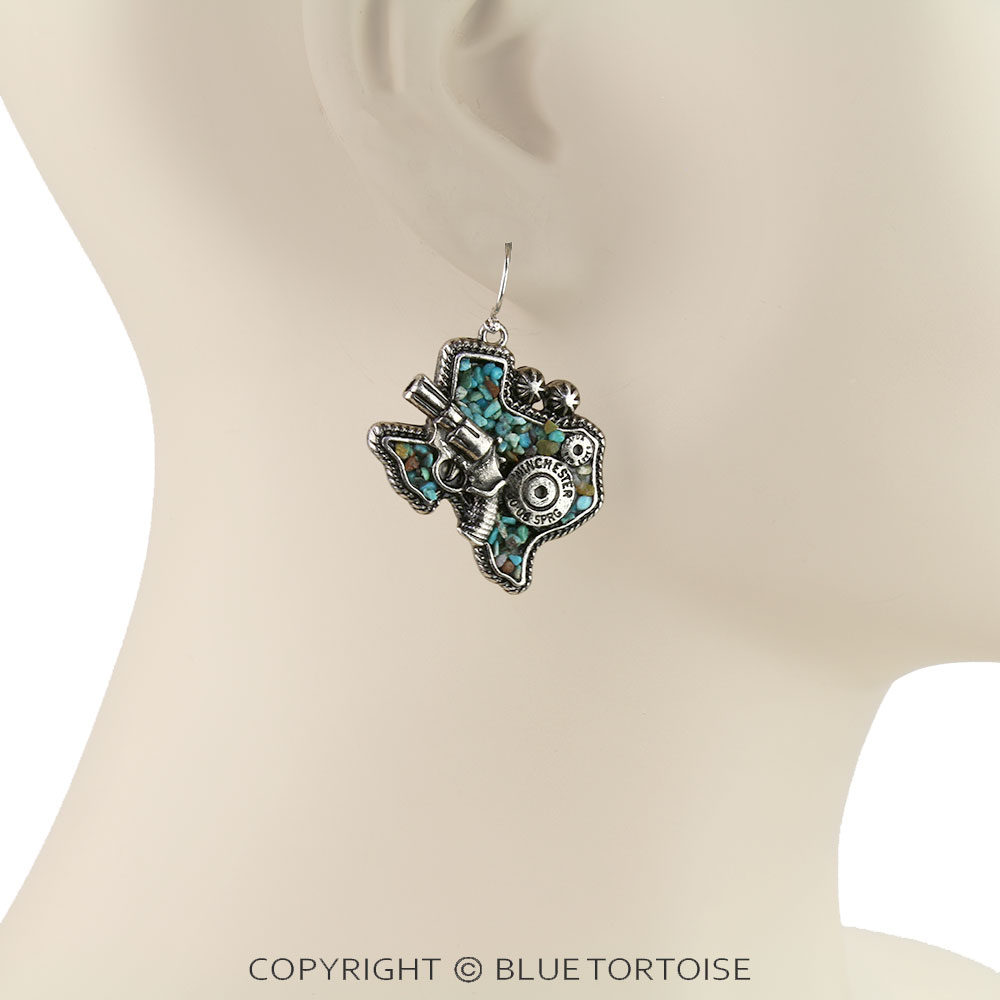 Western Texas Map Chip Stone Dangle Earrings - Image 2