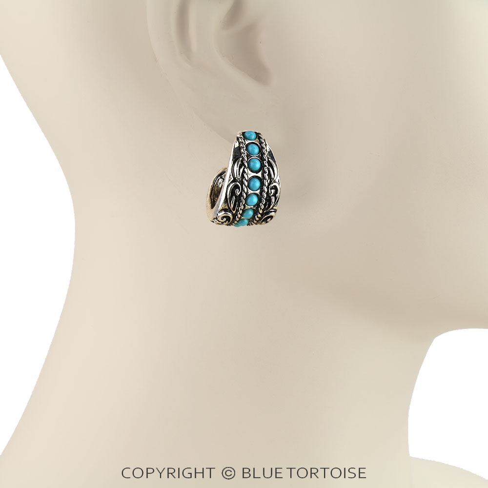 Western Filigree Stone Hoop Earrings - Image 2