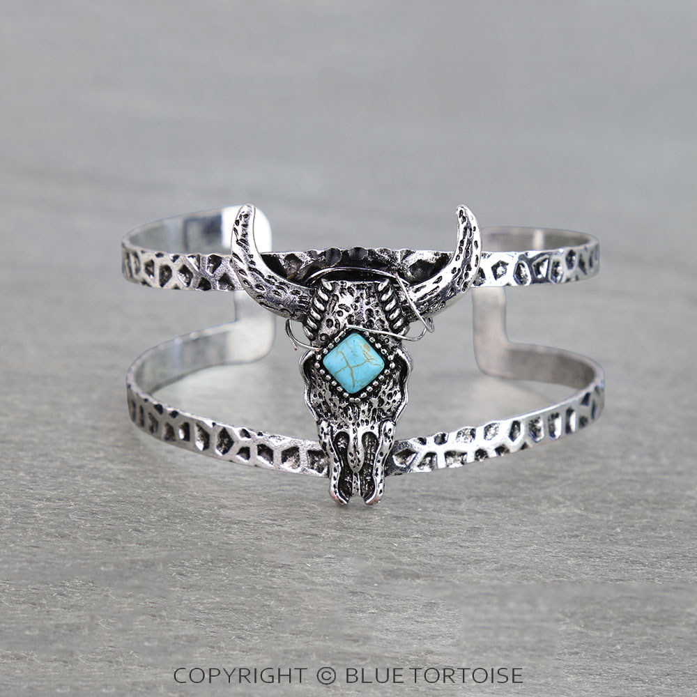 Western Steer Skull Stone Cuff Bracelet
