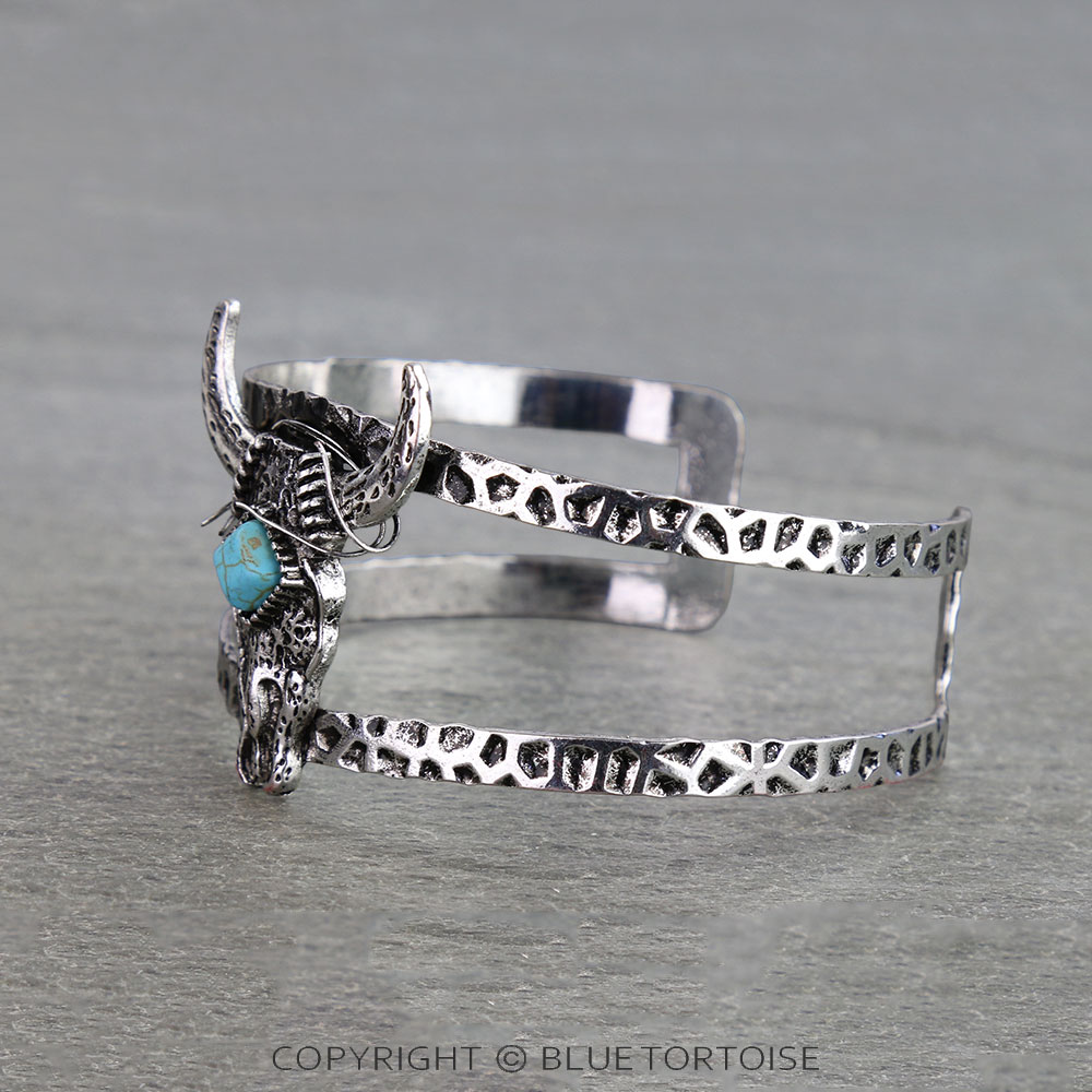 Western Steer Skull Stone Cuff Bracelet - Image 2