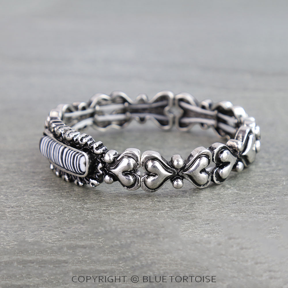 Western Hand Stone Heart Bar Stretch Bracelet - Image 2