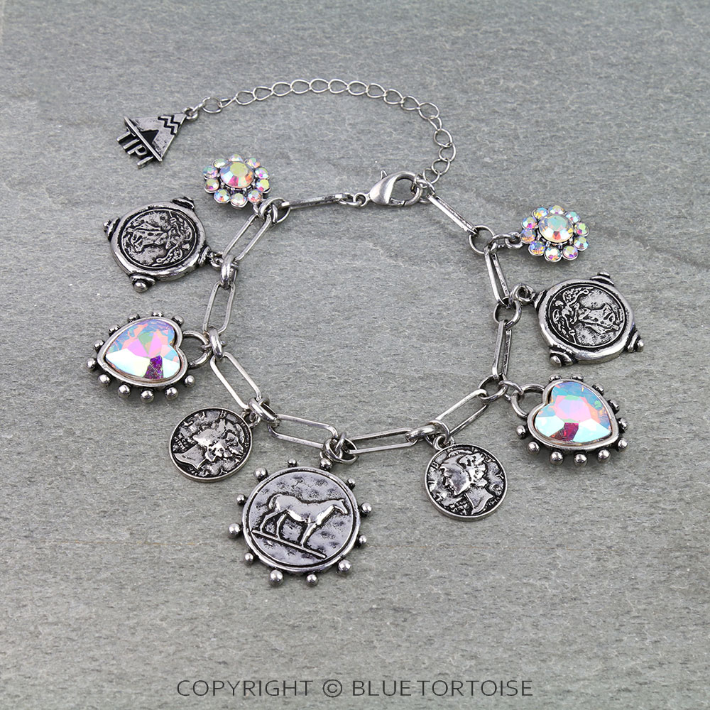 Western Coin Charm Link Bracelet