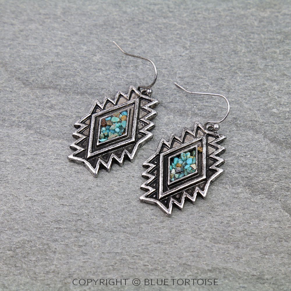 Western Aztec Chip Stone Dangle Earrings