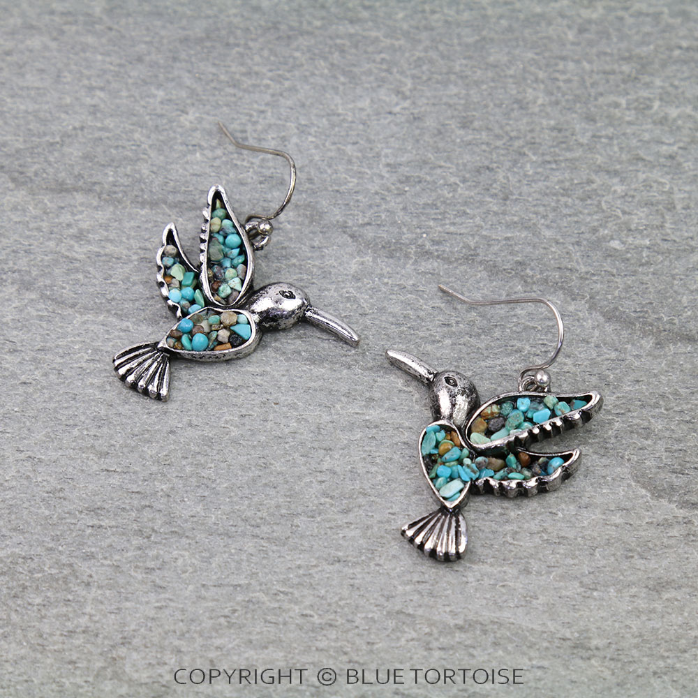 Western Hummingbird Chip Stone Dangle Earrings