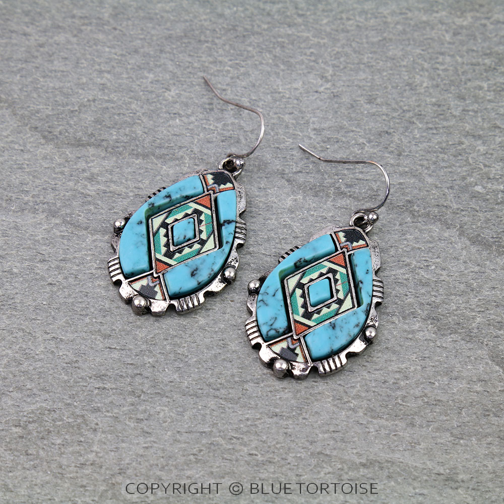 Western Aztec Print Teardrop Dangle Earrings