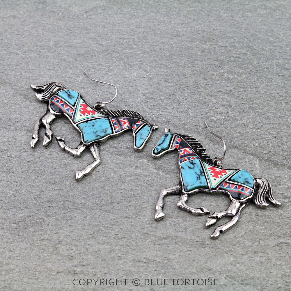 Western Aztec Print Horse Dangle Earrings