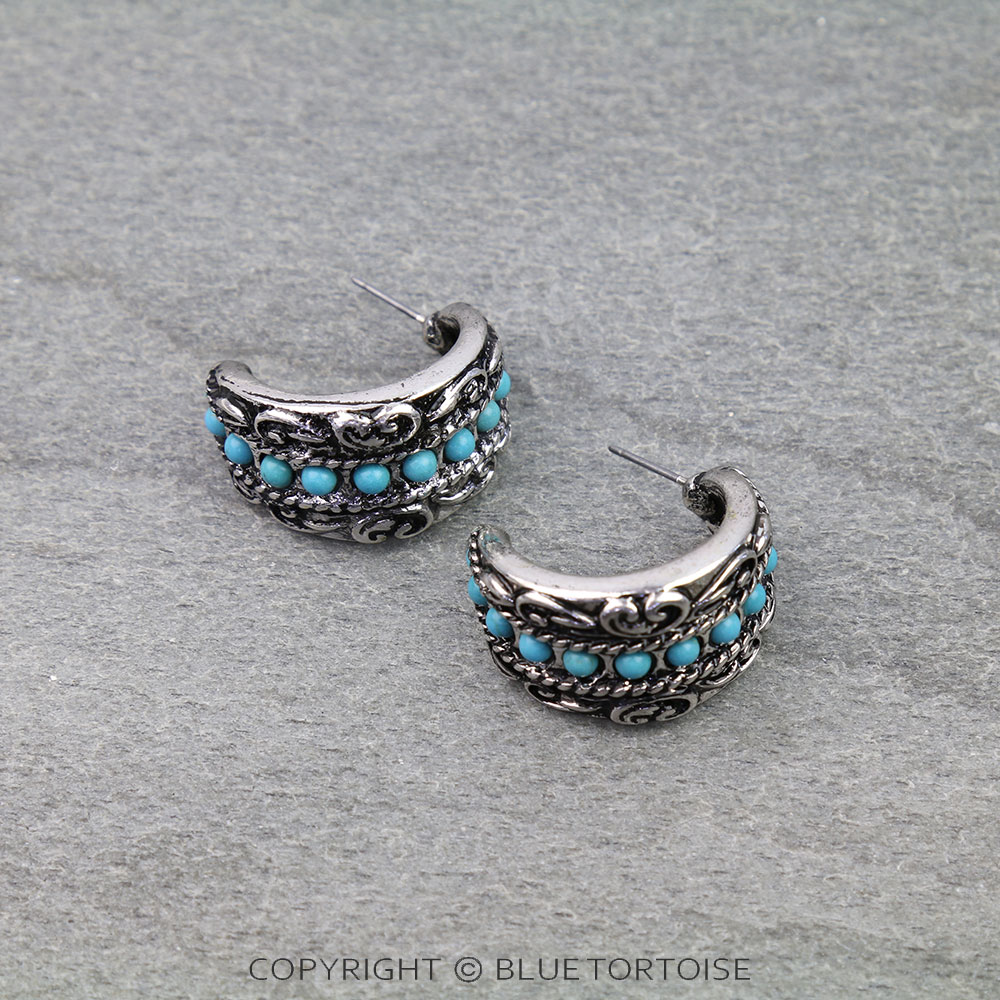 Western Filigree Stone Hoop Earrings