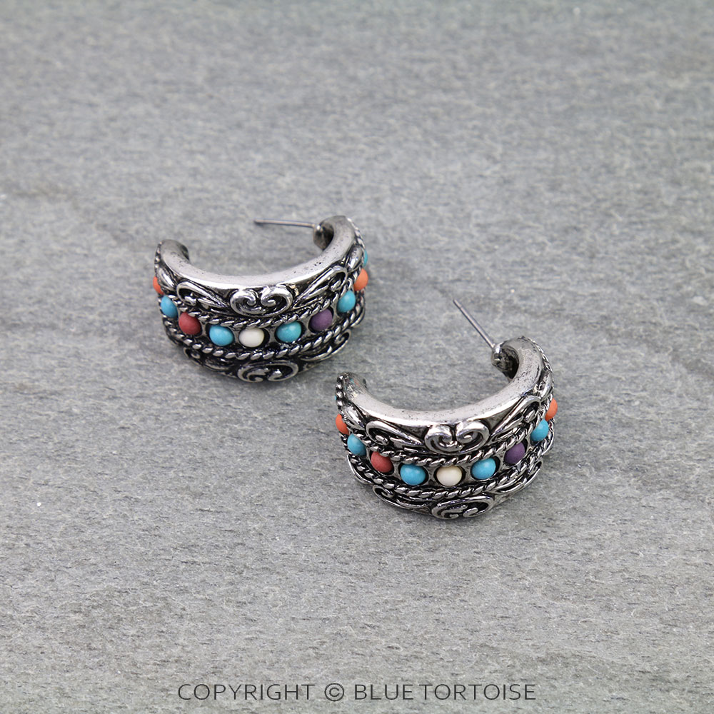 Western Filigree Stone Hoop Earrings