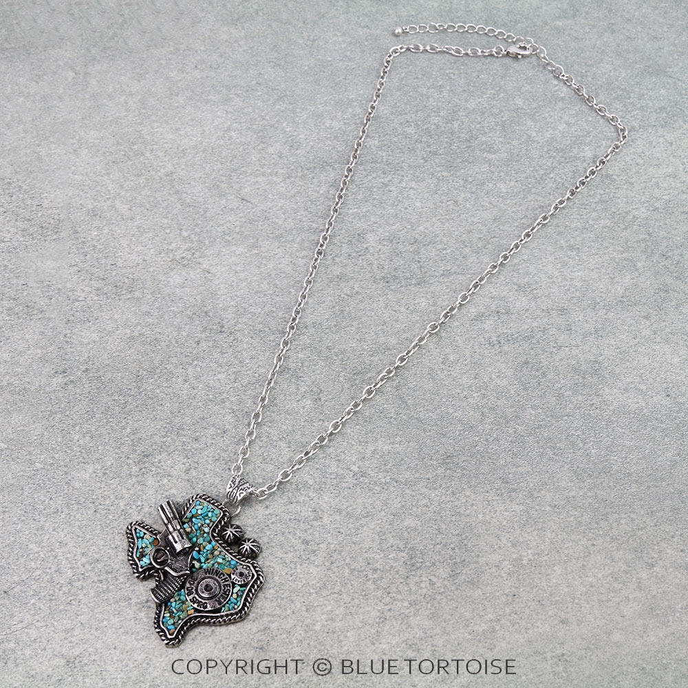 Western Texas Map Chip Stone Necklace