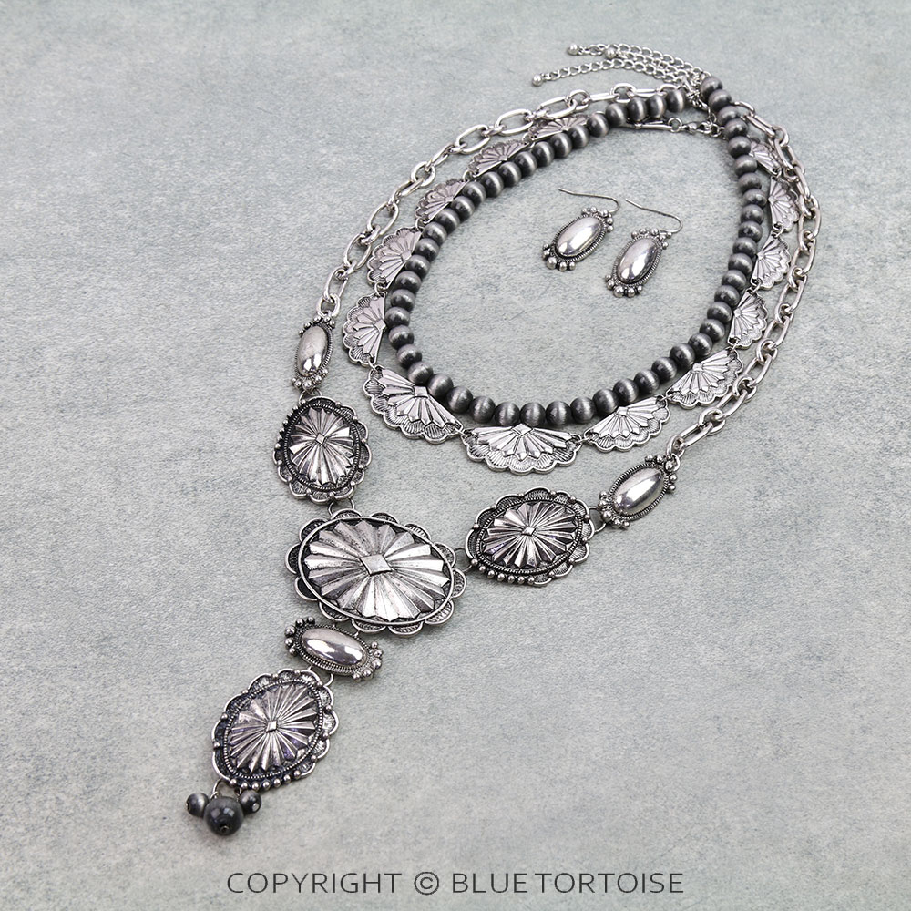 3 Layered Western Concho Necklace Set