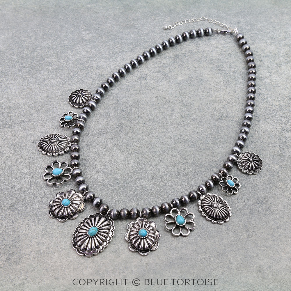 Western Concho and Flower Necklace