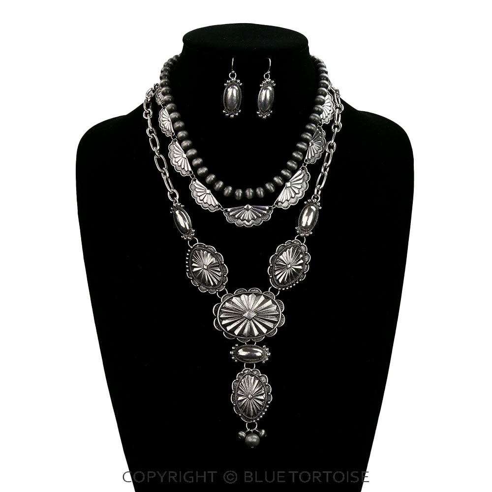 3 Layered Western Concho Necklace Set - Image 2