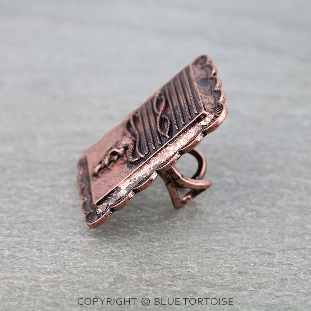 Western Boot Stitch Steer Skull Cuff Ring - Image 2