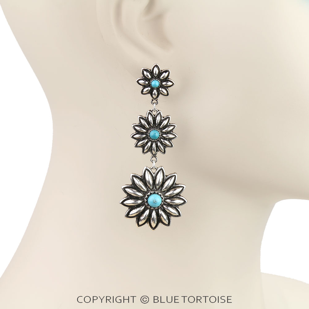 Western Sunflower Drop Stud Earrings - Image 2