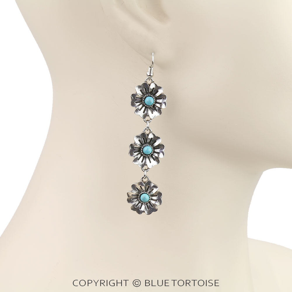 Western Flower Drop Dangle Earrings - Image 2