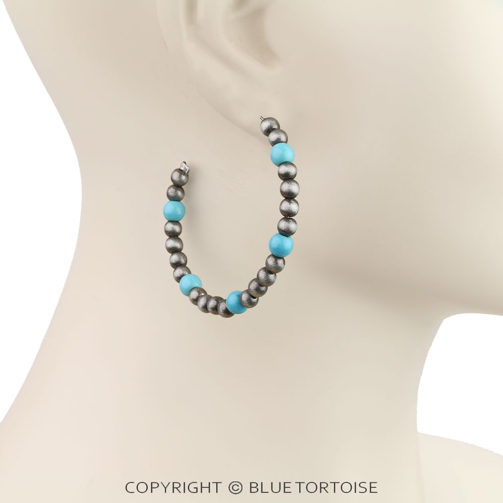 Navajo Style Pearl Hoop Earrings - Image 2