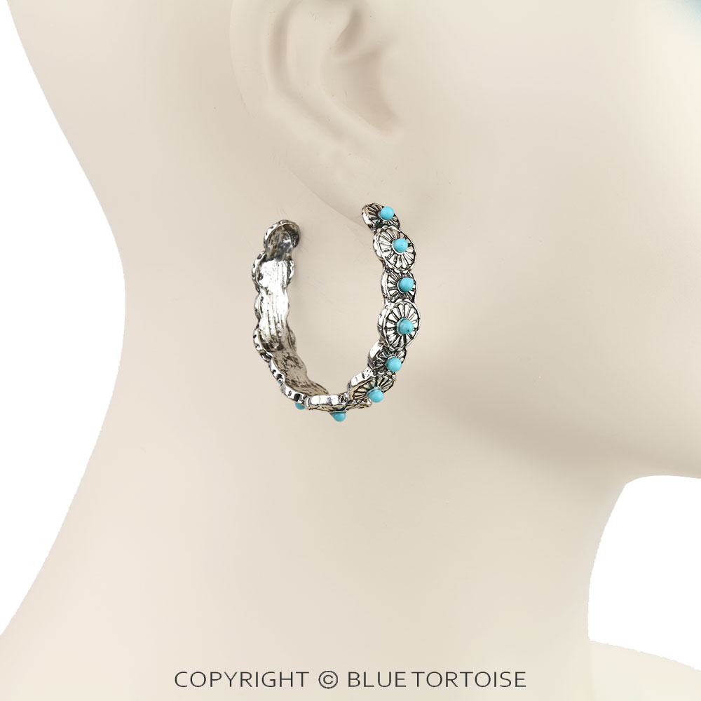 Western Concho Stone Hoop Earrings - Image 2