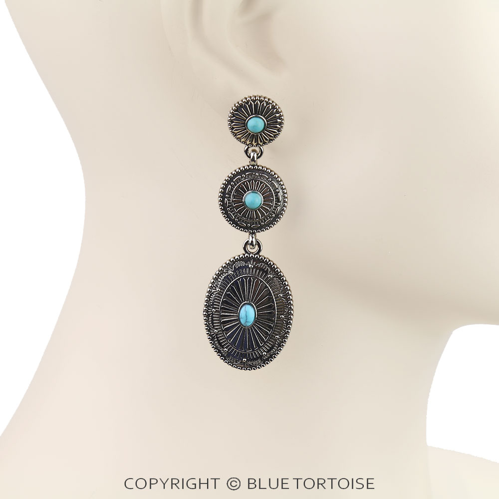 Western Concho Drop Stud Earrings - Image 2
