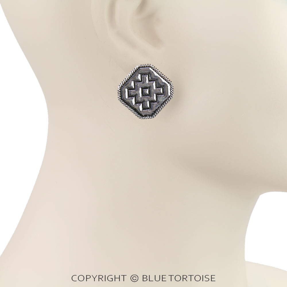 Western Aztec Engraving Stud Earrings - Image 2