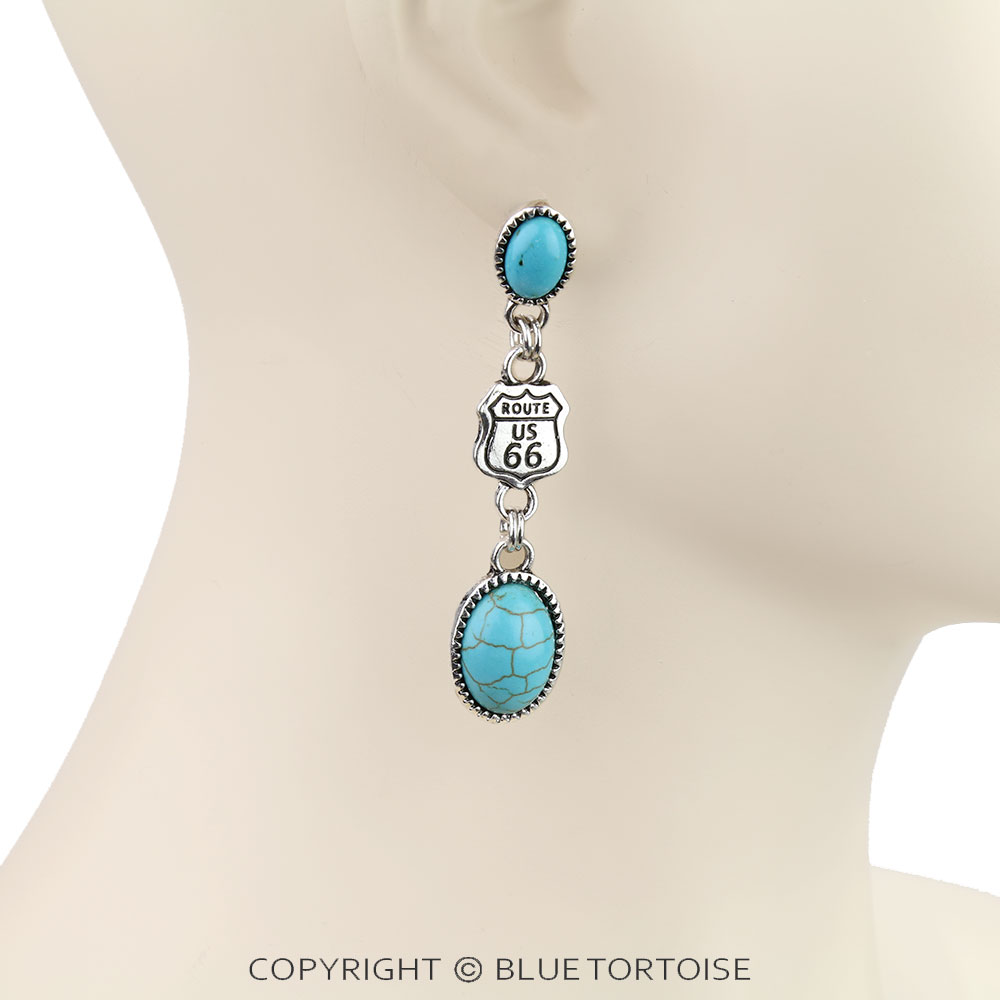 Western Route 66 Stone Stud Earrings - Image 2