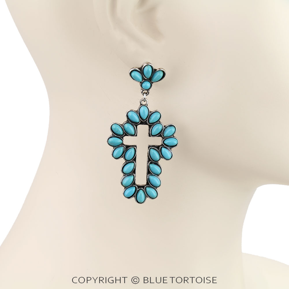 Western Cross Stone Stud Earrings - Image 2