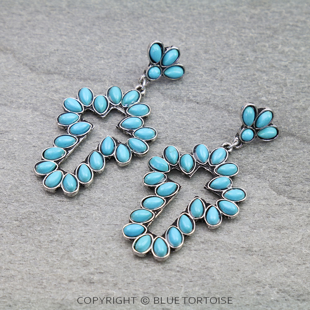Western Cross Stone Stud Earrings