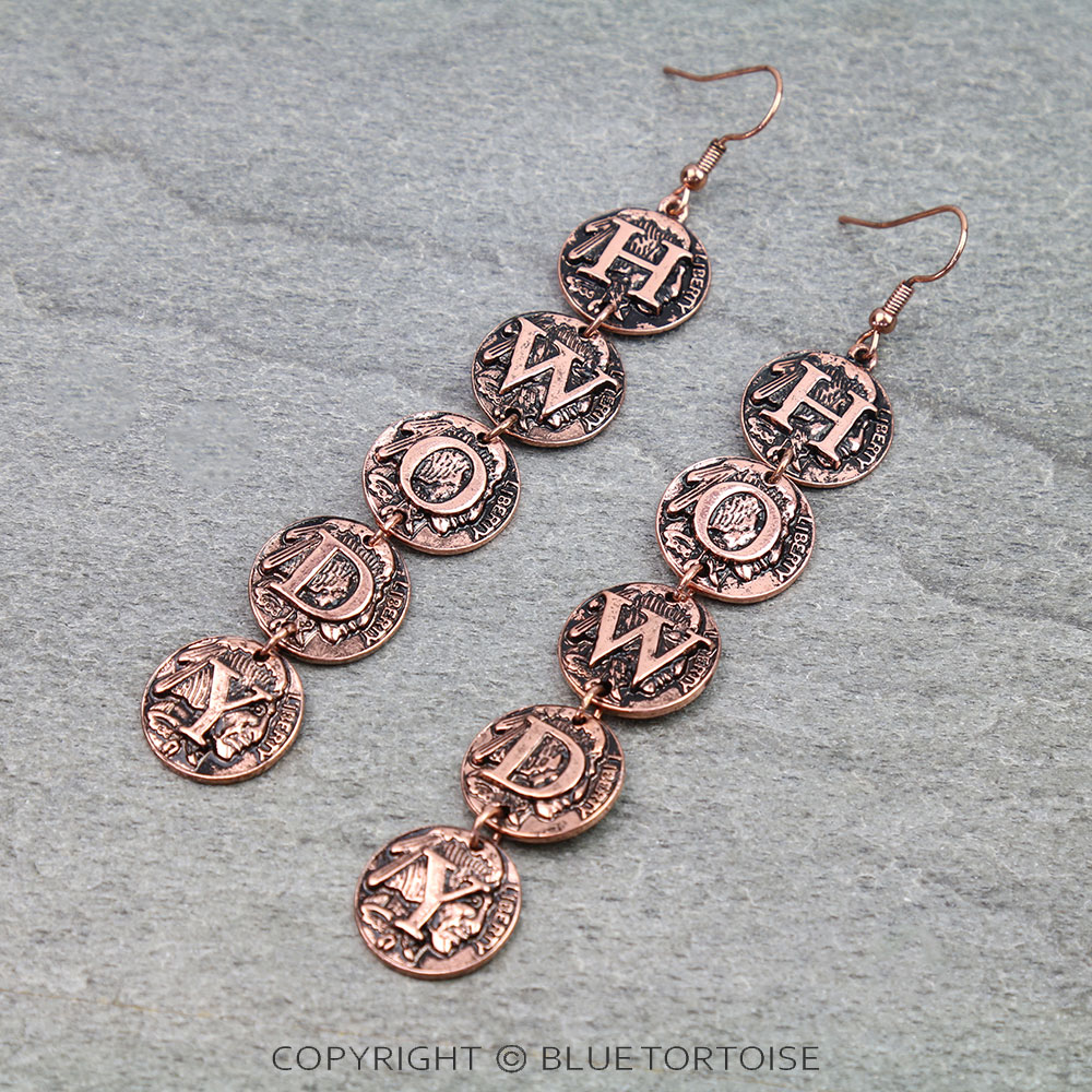 Western Howdy Coin Dangle Earrings