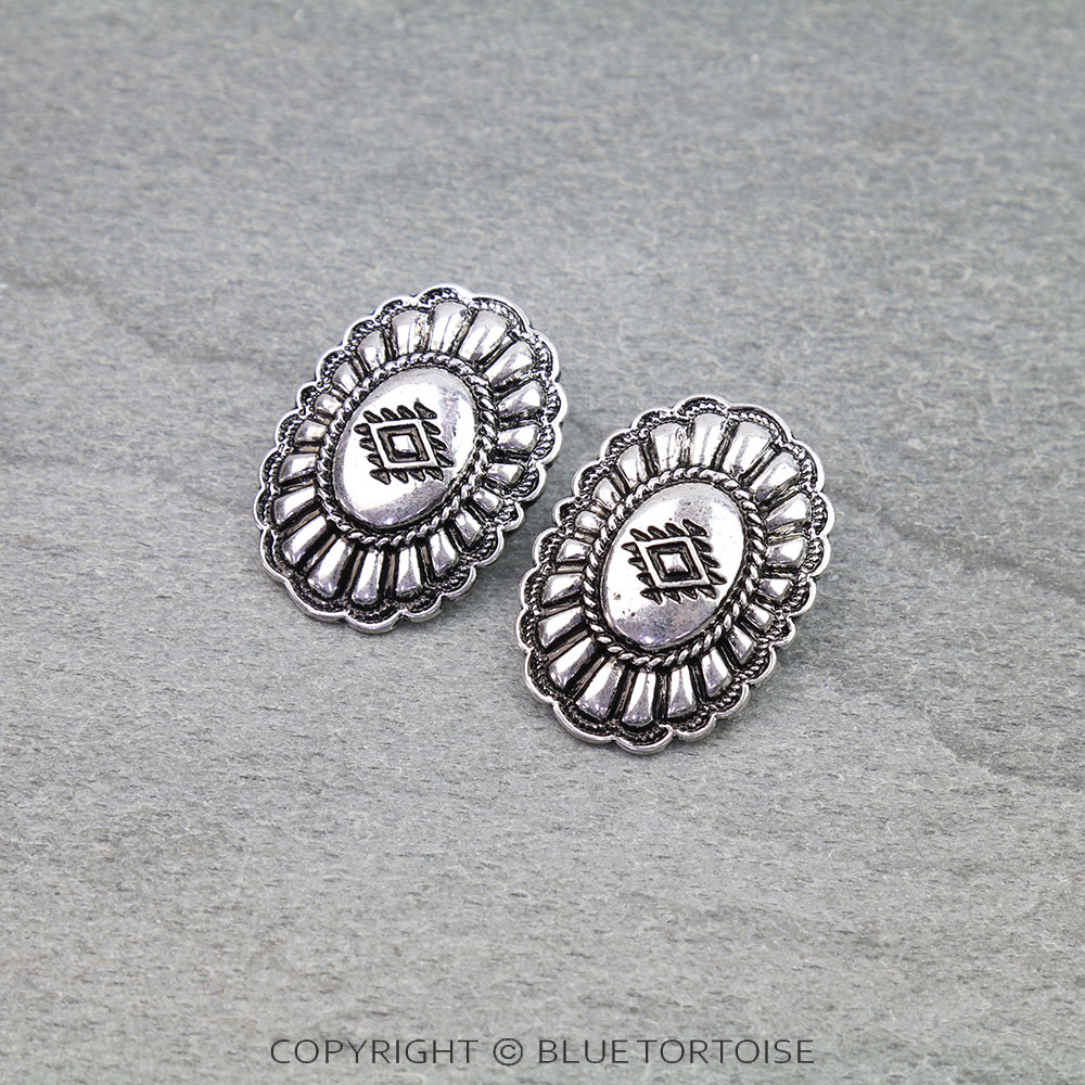 Western Aztec TXR Concho Stud Earrings