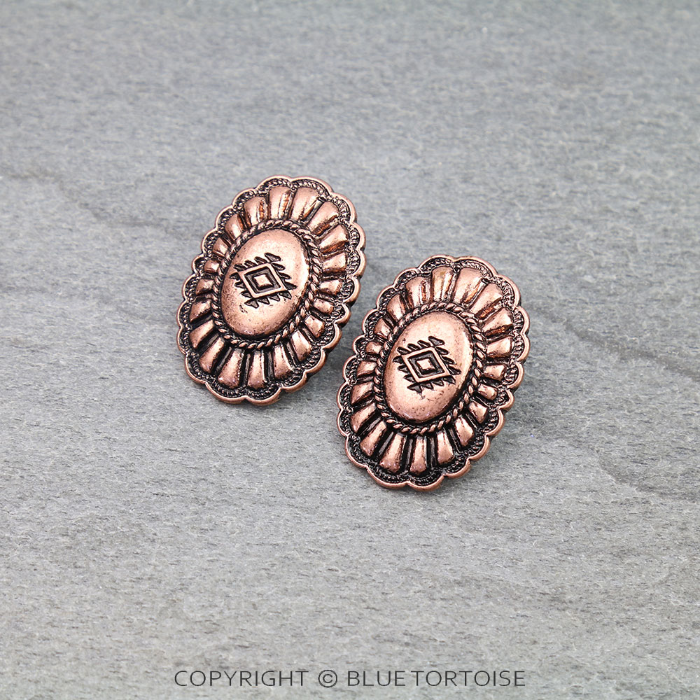 Western Aztec TXR Concho Stud Earrings