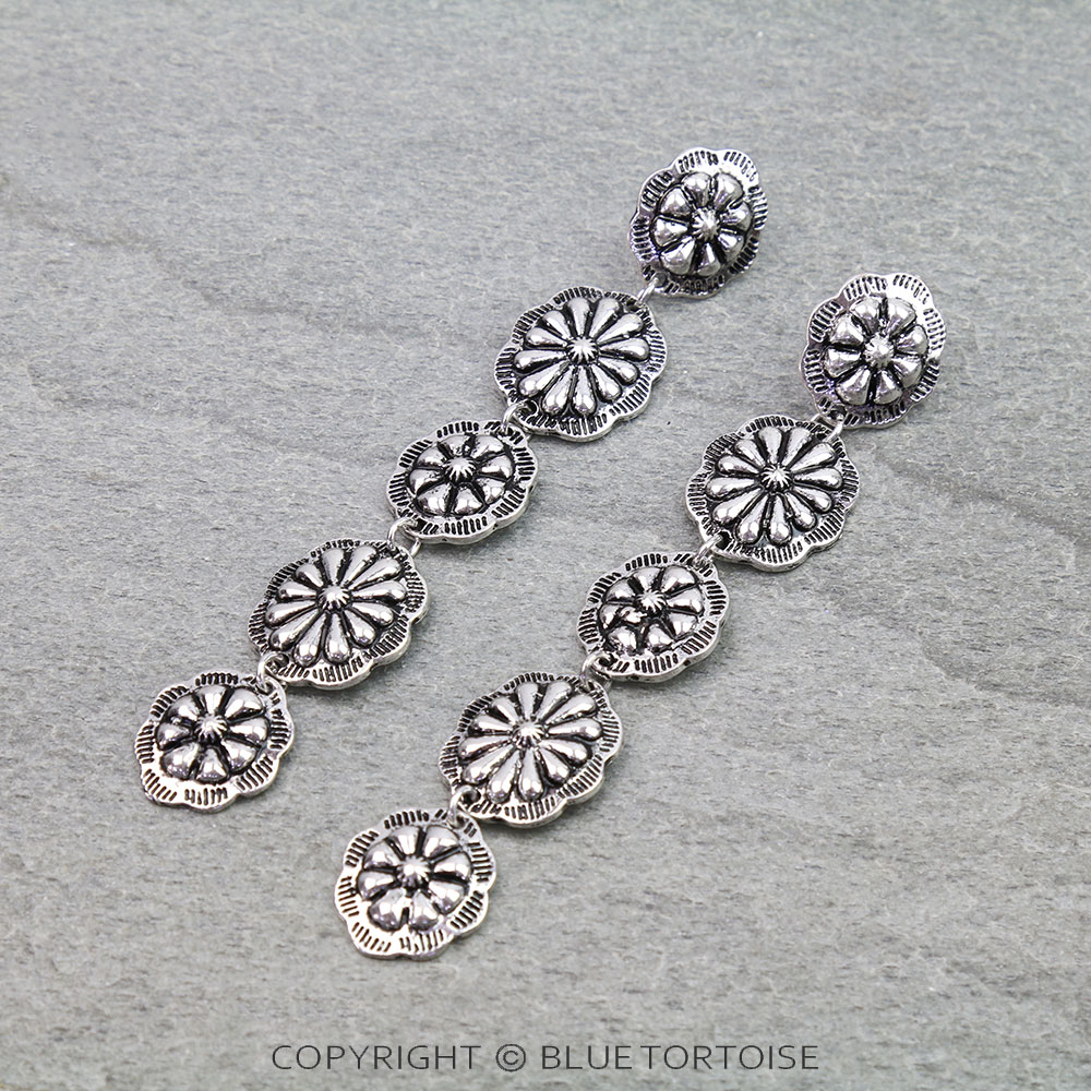 Western Concho Drop Stud Earrings