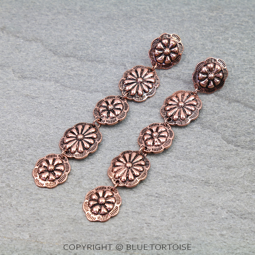 Western Concho Drop Stud Earrings