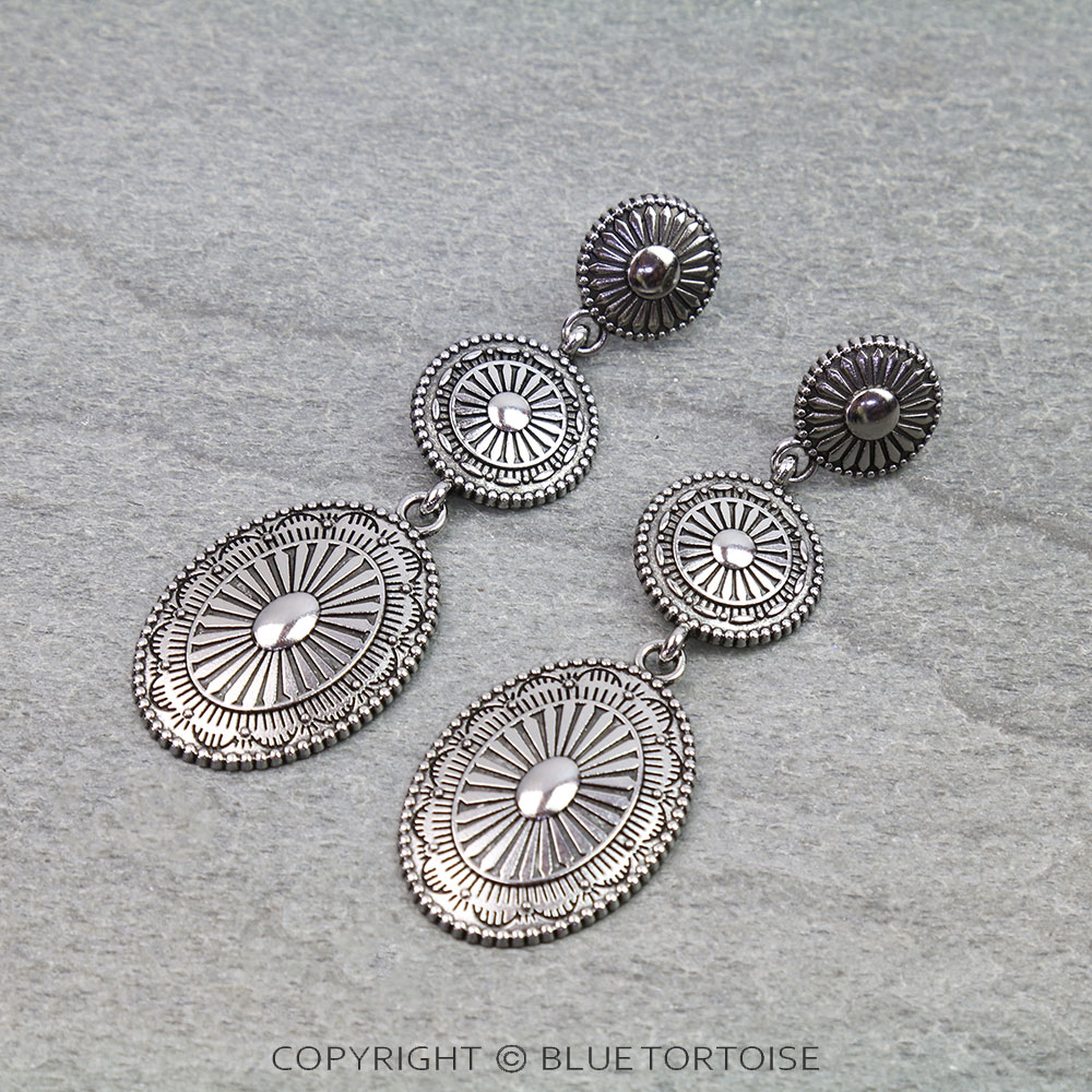 Western Concho Drop Stud Earrings