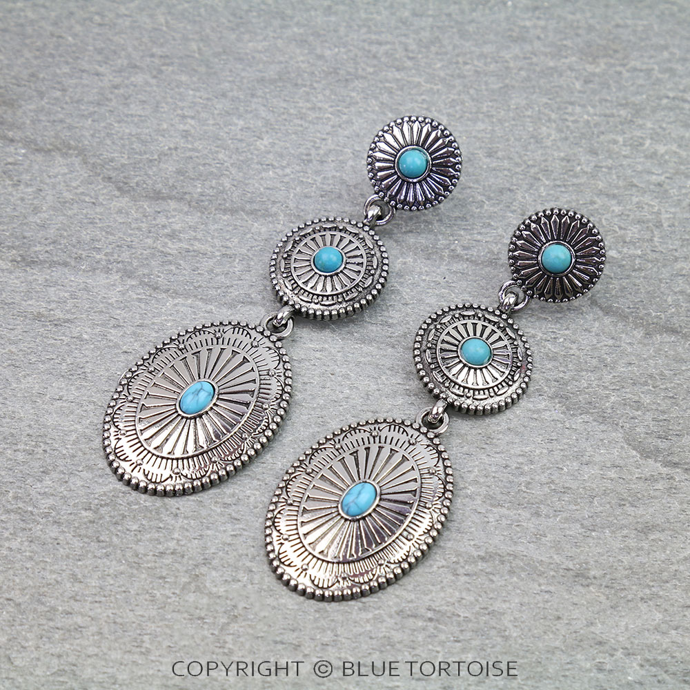 Western Concho Drop Stud Earrings
