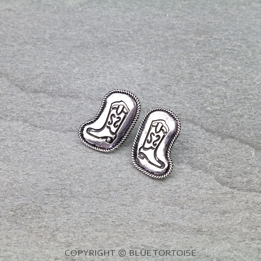 Western Cowboy Boots Engraving Stud Earrings