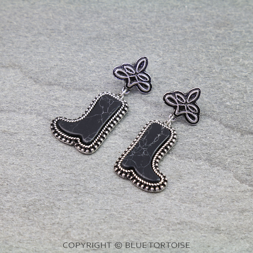 Western Stitch Boot Stone Stud Earrings
