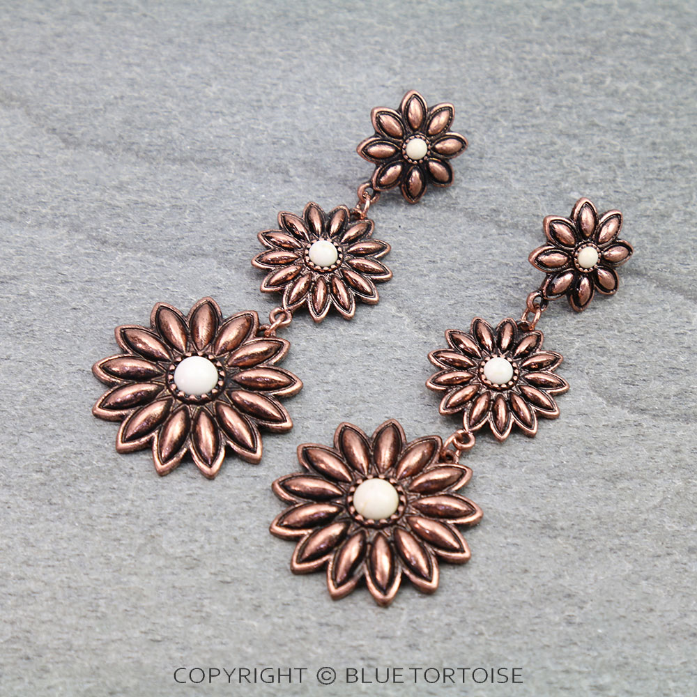 Western Sunflower Drop Stud Earrings