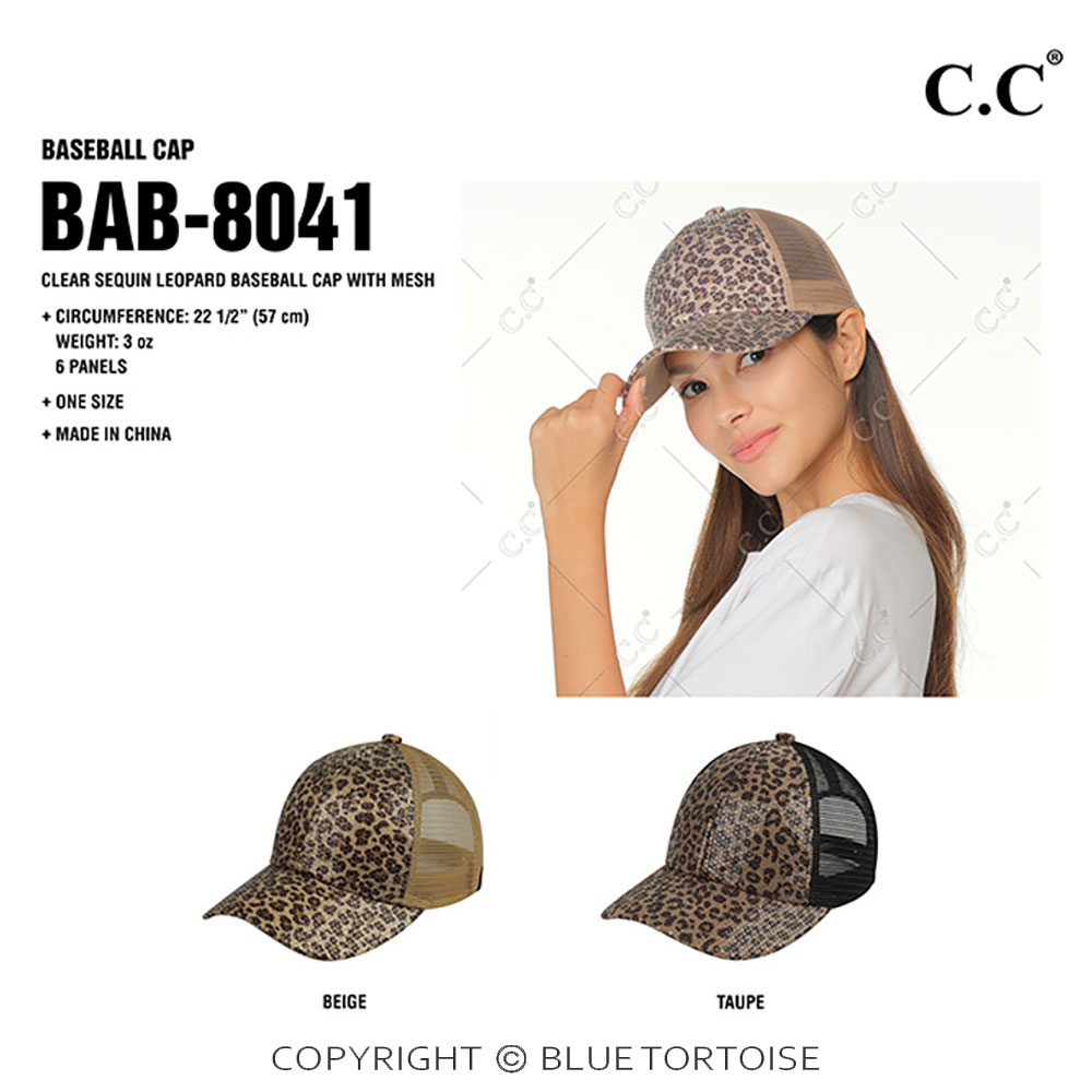 C.C Clear Sequin Leopard Baseball Cap with Mesh - Image 2