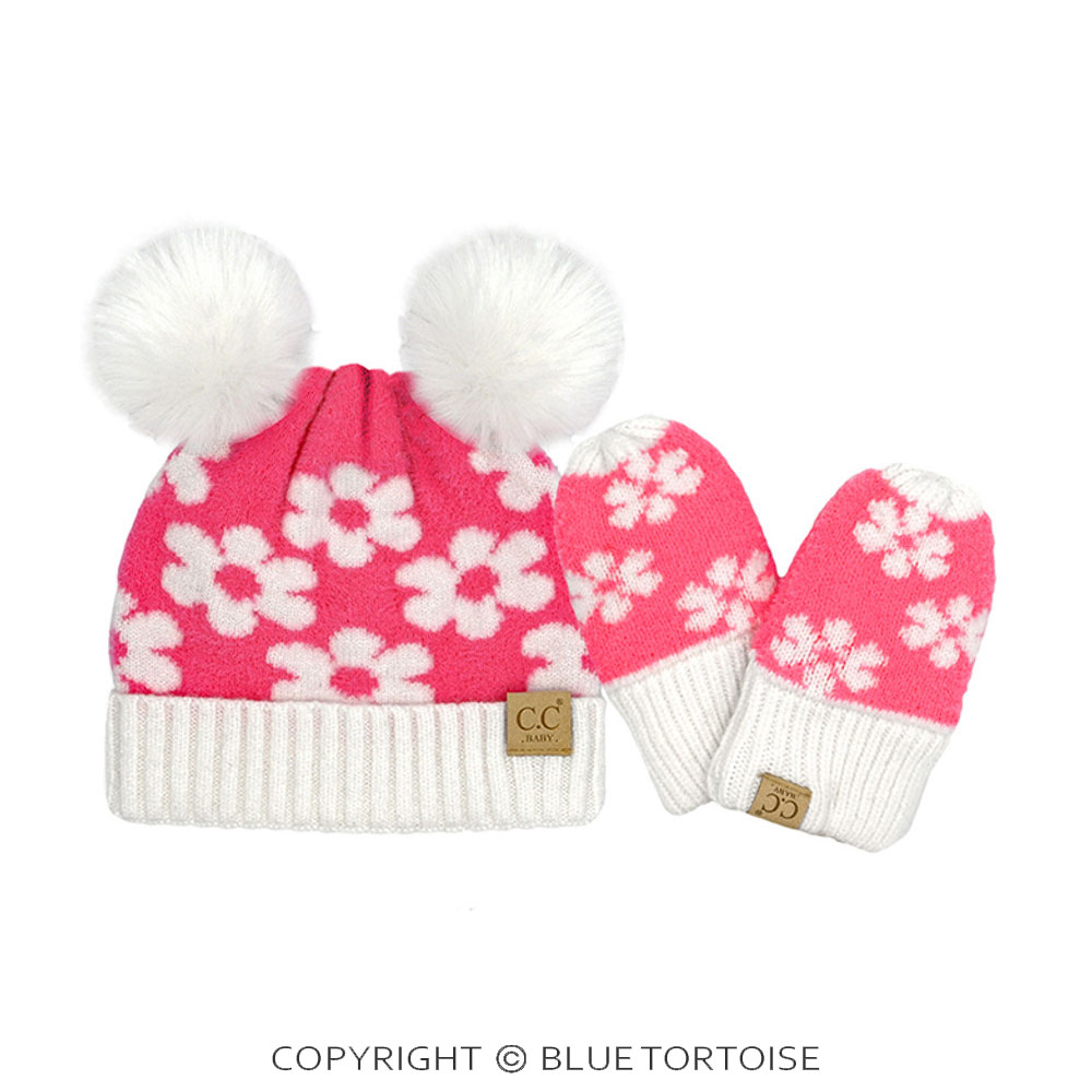 C.C Baby Daisy Pom Pom Beanie and Glove Set
