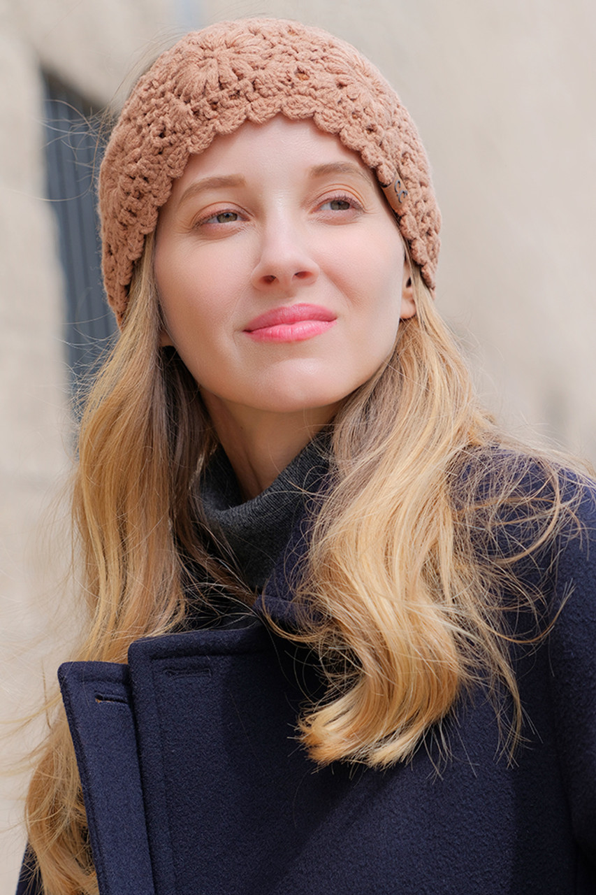C.C Flower Pattern Crocheted Solid Headwrap Winter Headband - Image 2