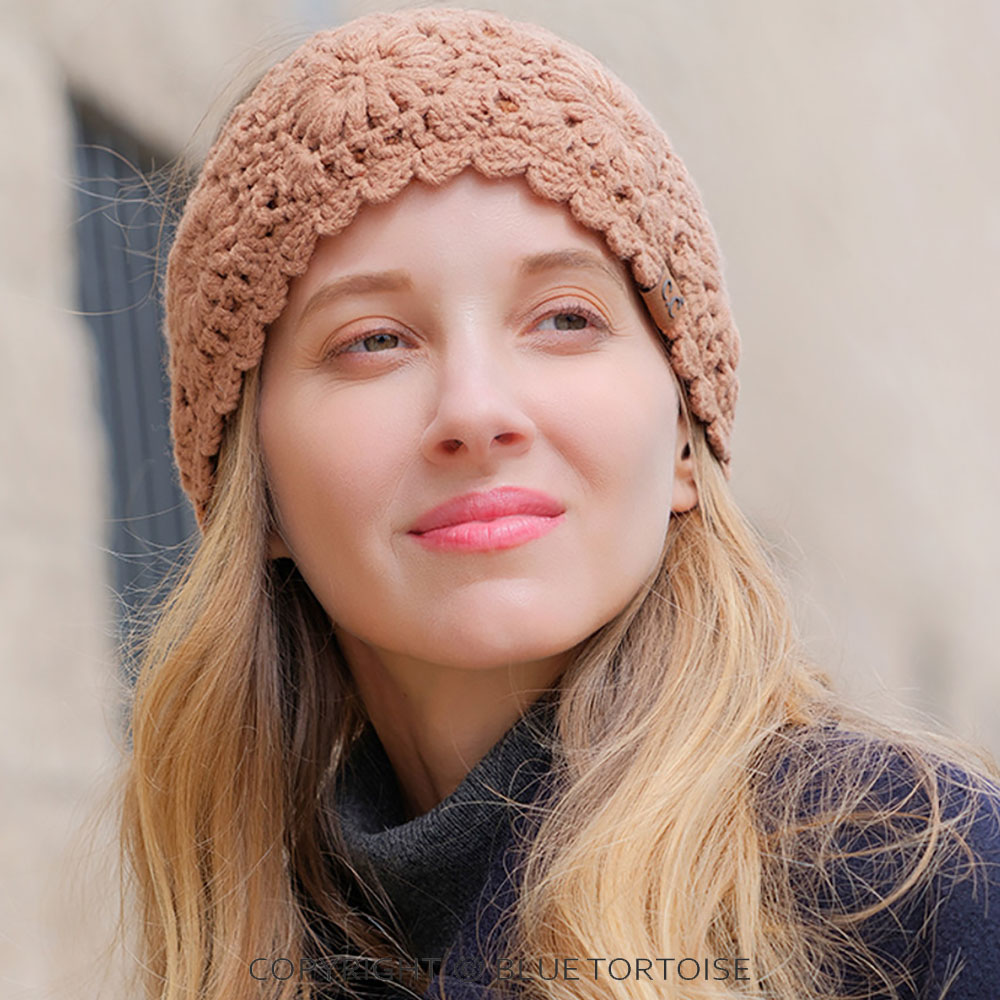 C.C Flower Pattern Crocheted Solid Headwrap Winter Headband - Image 3
