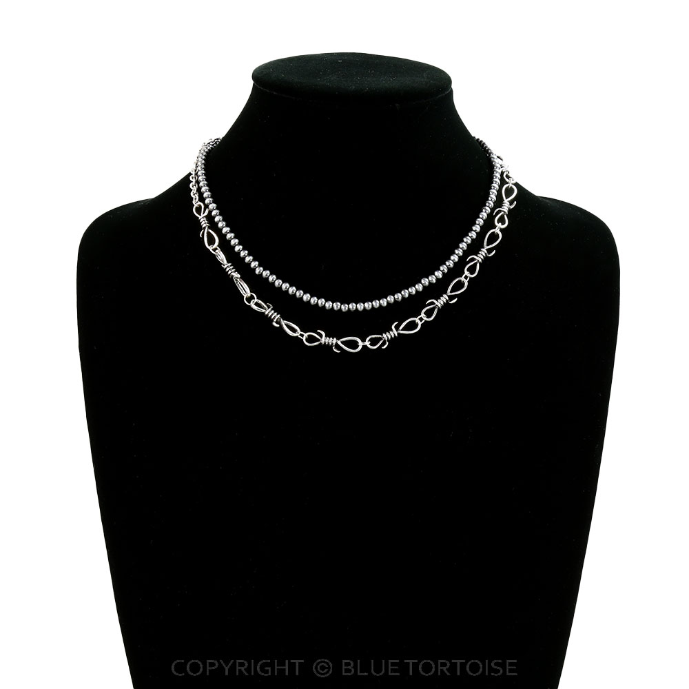 Navajo Style Pearl & Barbed Wire Necklace - Image 2