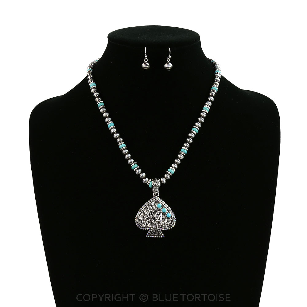Western Spade Pendant Necklace Set - Image 2