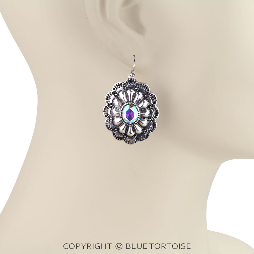 Western Concho Stone Dangle Earrings - Image 2