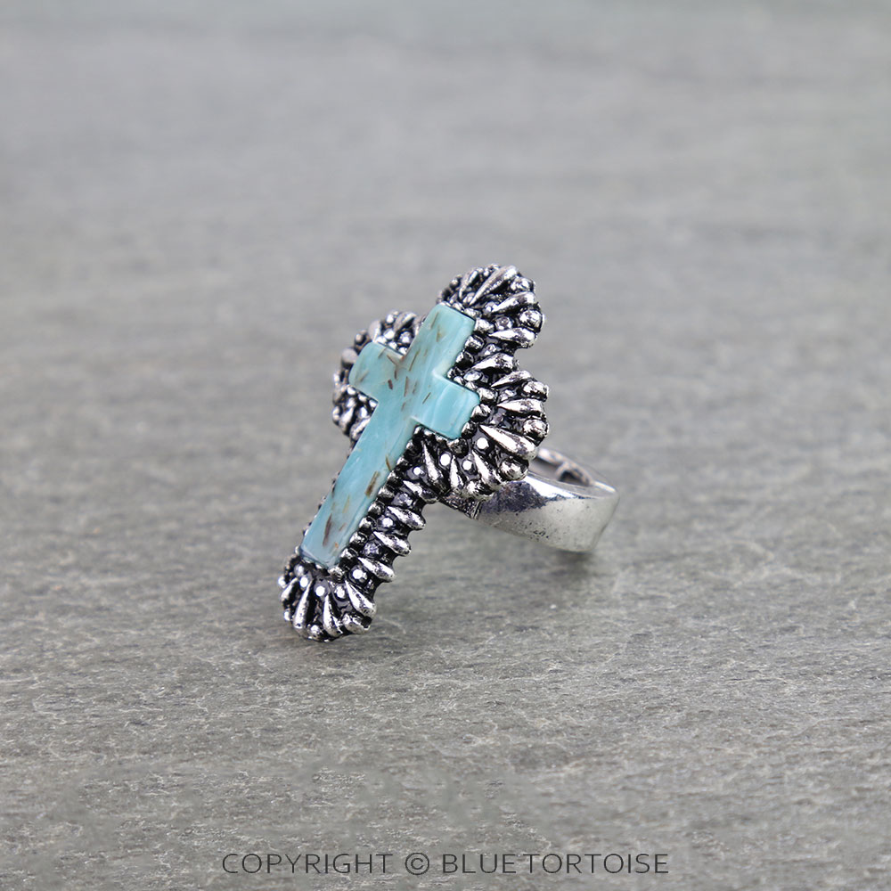 Western Cross Hand Stone Stretch Ring - Image 2